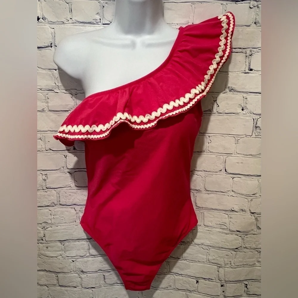 J. Crew ruffle detail One Shoulder Pink One piece swimwear size 4